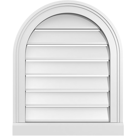 Ekena Millwork Round Top Surface Mount PVC Gable Vent: Functional, w/ 2"W x 2"P Brickmould Sill Frame, 18"W x 22"H GVPRT18X2203SF